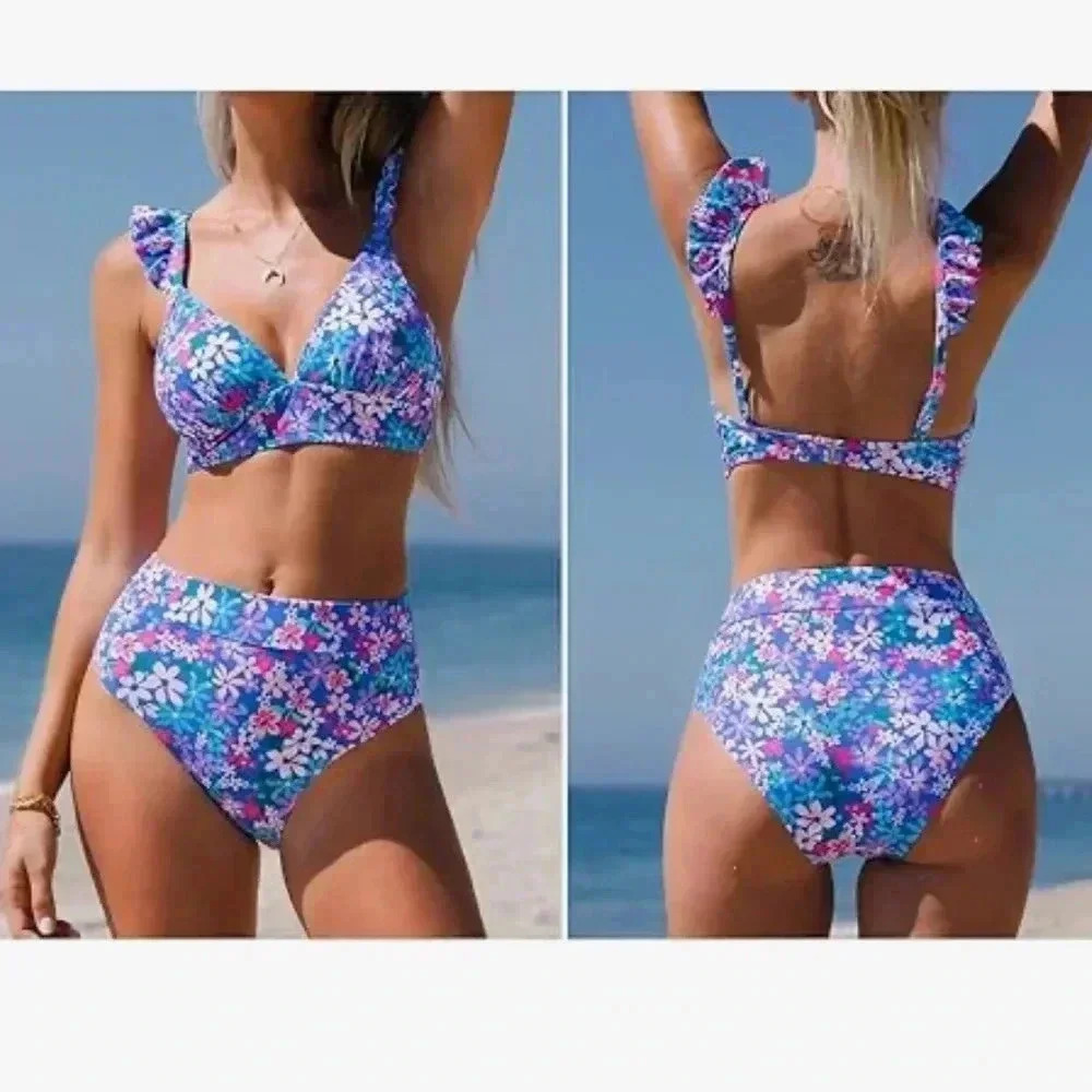 New! CUPSHE‎ Women's Bikini Sets Two Piece Ditsy Swimsuit size Med